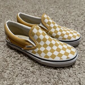 Vans Mustard and White Checkered Slip-Ons